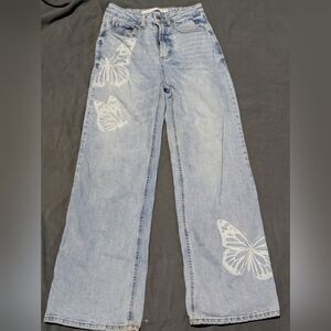 Women's  Tinseltown Blue Butterfly Print Jeans